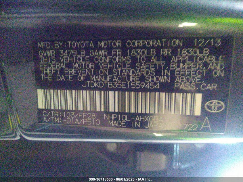 2014 TOYOTA PRIUS C ONE/THREE/TWO/FOUR - JTDKDTB35E1559454