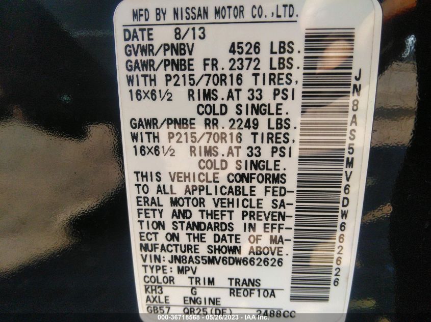 2013 NISSAN ROGUE S - JN8AS5MV6DW662626