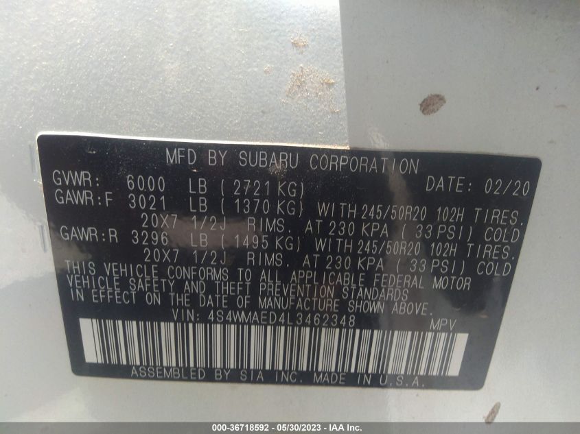 2020 SUBARU ASCENT PREMIUM - 4S4WMAED4L3462348