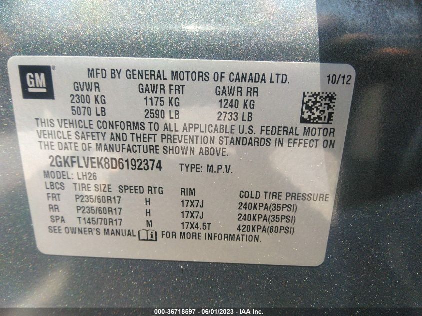 2013 GMC TERRAIN SLT - 2GKFLVEK8D6192374