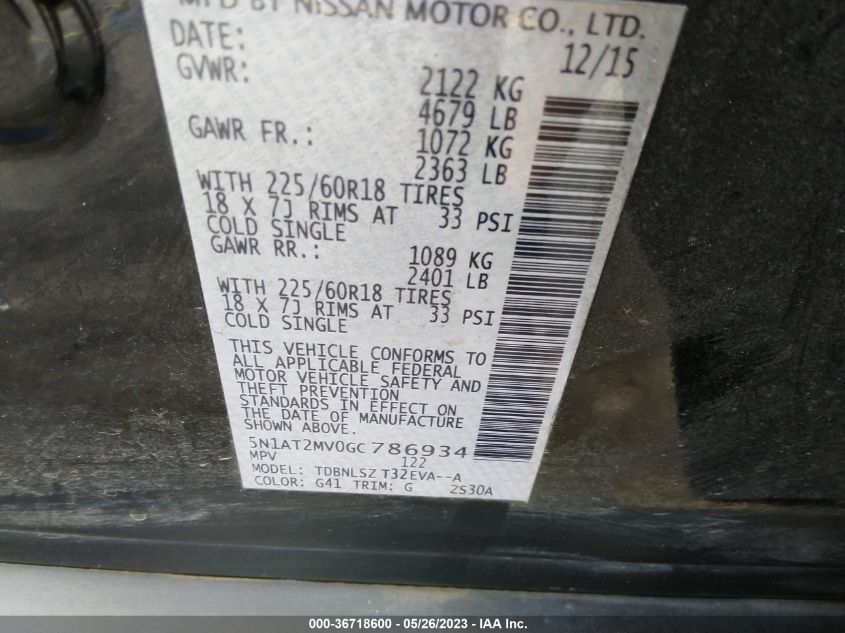2016 NISSAN ROGUE SL - 5N1AT2MV0GC786934