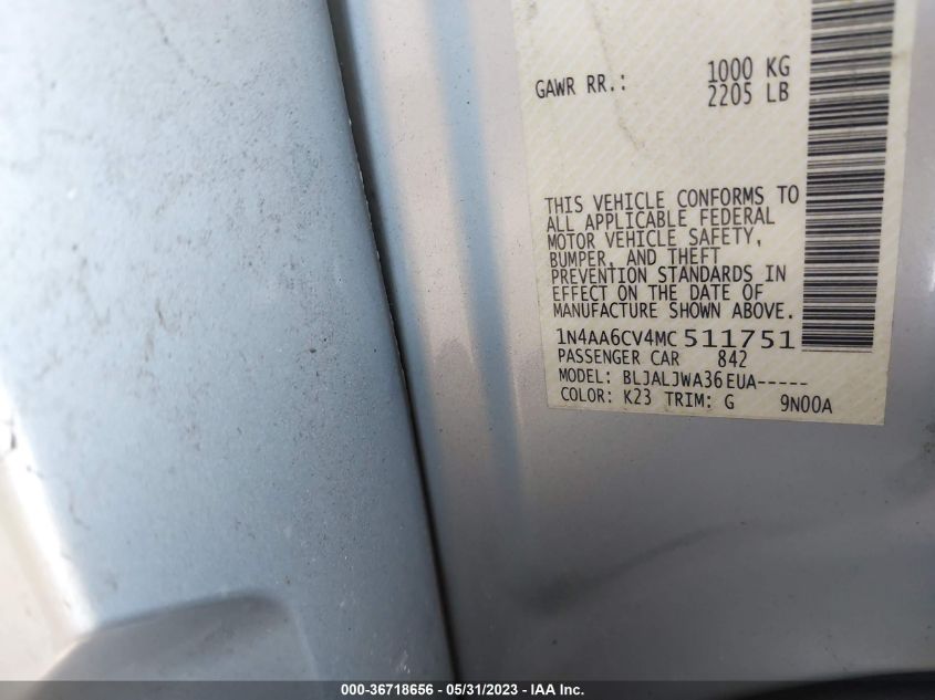2021 NISSAN MAXIMA SV - 1N4AA6CV4MC511751