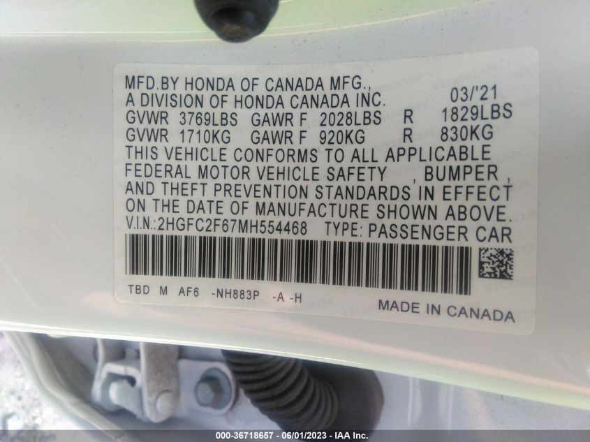 2021 HONDA CIVIC SEDAN LX - 2HGFC2F67MH554468