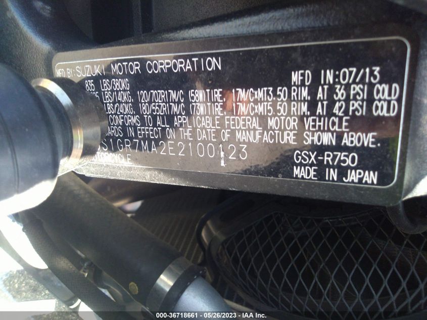 2014 SUZUKI GSX-R750 - JS1GR7MA2E2100123