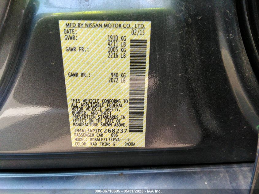 2015 NISSAN ALTIMA 2.5 S - 1N4AL3AP1FC268237