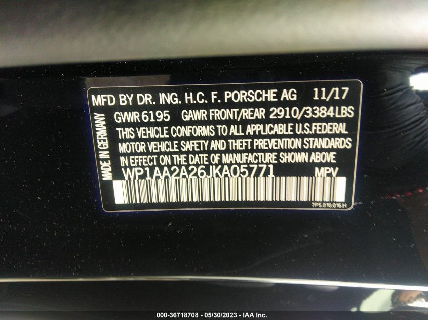 2018 PORSCHE CAYENNE - WP1AA2A26JKA05771