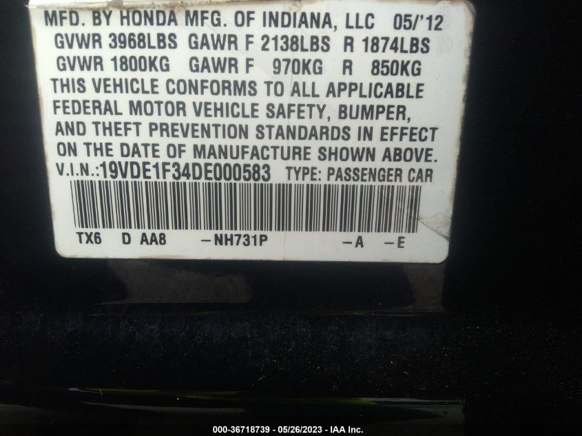 2013 ACURA ILX - 19VDE1F34DE000583
