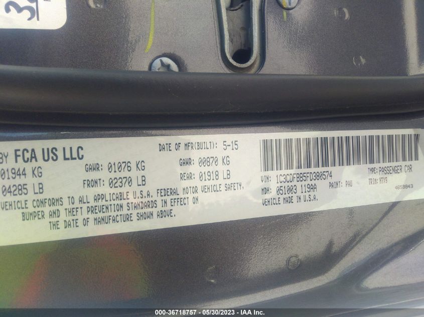 2015 DODGE DART SXT - 1C3CDFBB5FD380574
