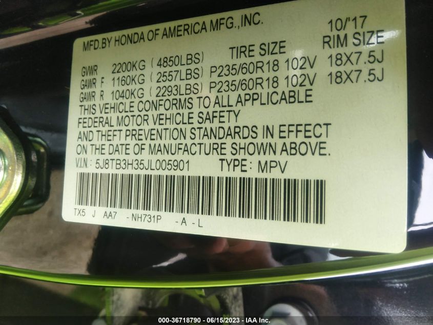 2018 ACURA RDX - 5J8TB3H35JL005901