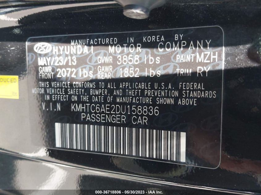 2013 HYUNDAI VELOSTER TURBO W/BLACK INT - KMHTC6AE2DU158836