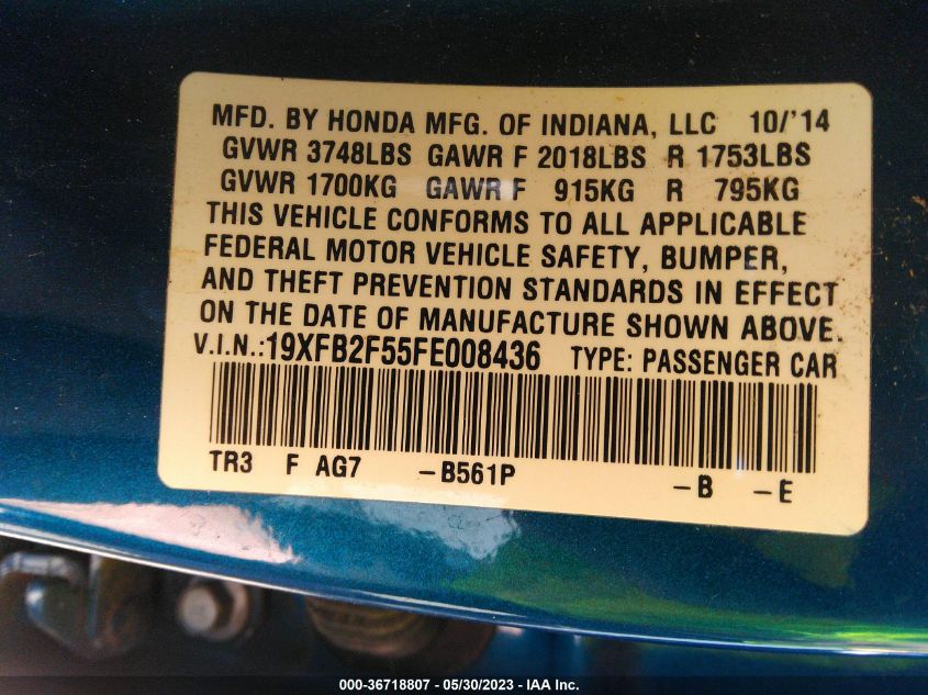 2015 HONDA CIVIC SEDAN LX - 19XFB2F55FE008436