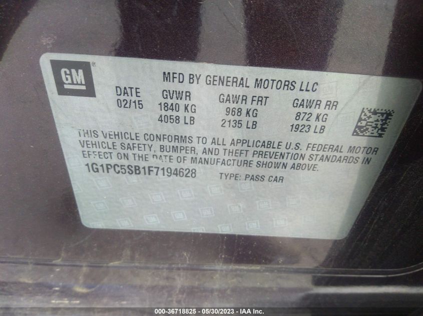 2015 CHEVROLET CRUZE LT - 1G1PC5SB1F7194628