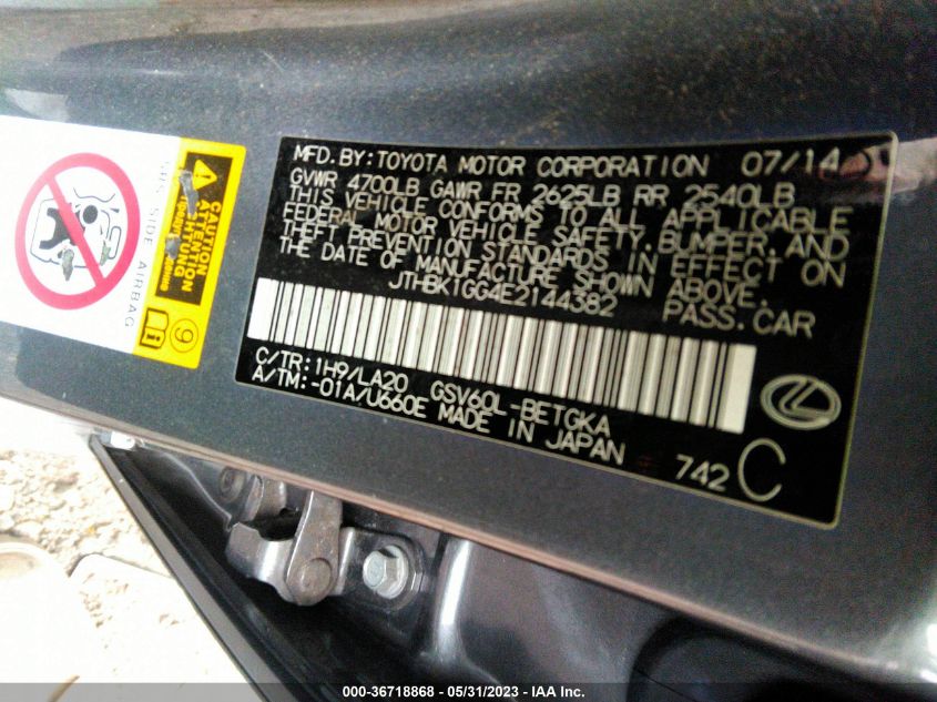 2014 LEXUS ES 350 - JTHBK1GG4E2144382
