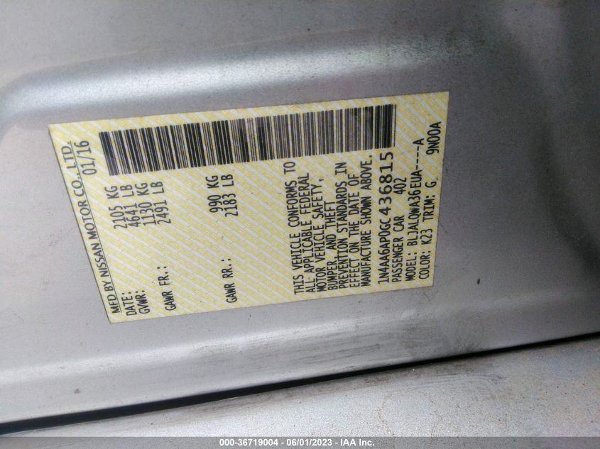 2016 NISSAN MAXIMA 3.5 - 1N4AA6AP0GC436815