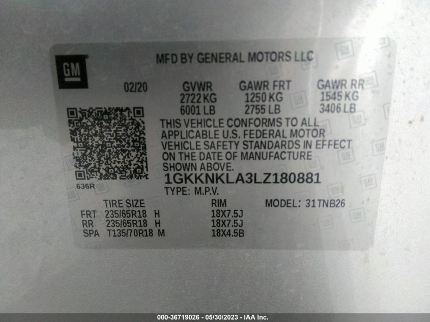 2020 GMC ACADIA SLE - 1GKKNKLA3LZ180881