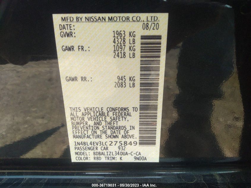 2020 NISSAN ALTIMA 2.5 SL - 1N4BL4EV3LC275849