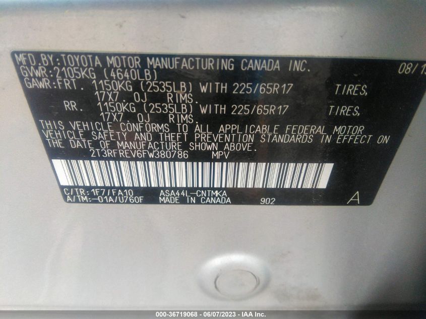 2015 TOYOTA RAV4 XLE - 2T3RFREV6FW380786