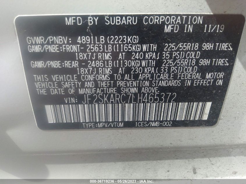 2020 SUBARU FORESTER SPORT - JF2SKARC7LH465372