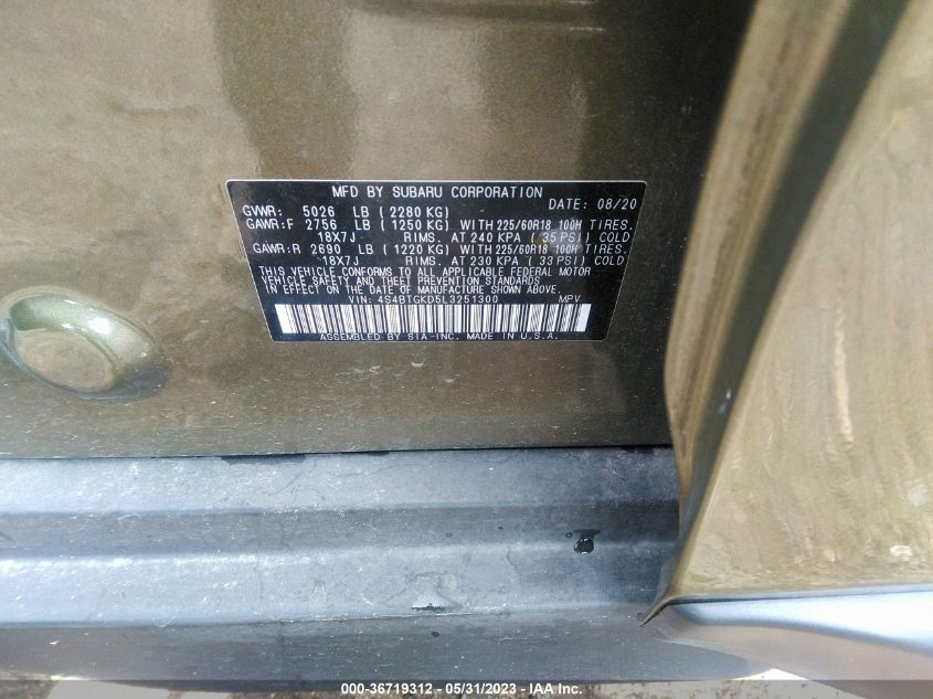 2020 SUBARU OUTBACK ONYX EDITION XT - 4S4BTGKD5L3251300