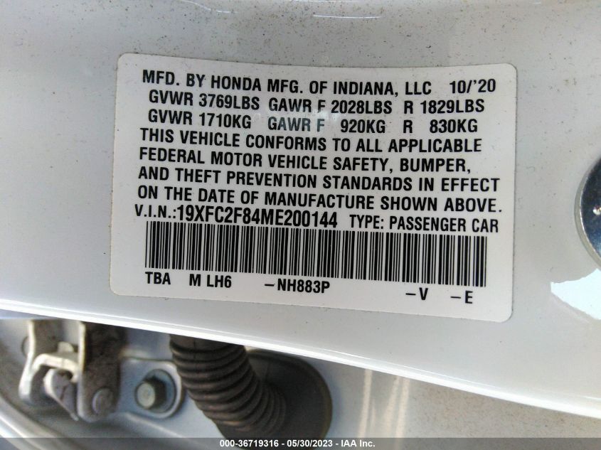 2021 HONDA CIVIC SEDAN SPORT - 19XFC2F84ME200144