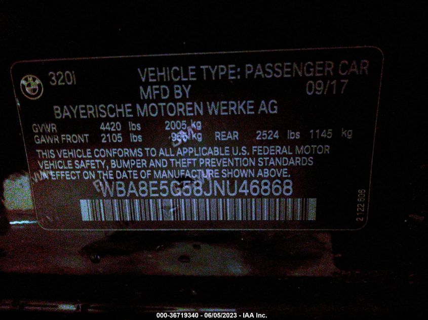 2018 BMW 3 SERIES 320I XDRIVE - WBA8E5G58JNU46868