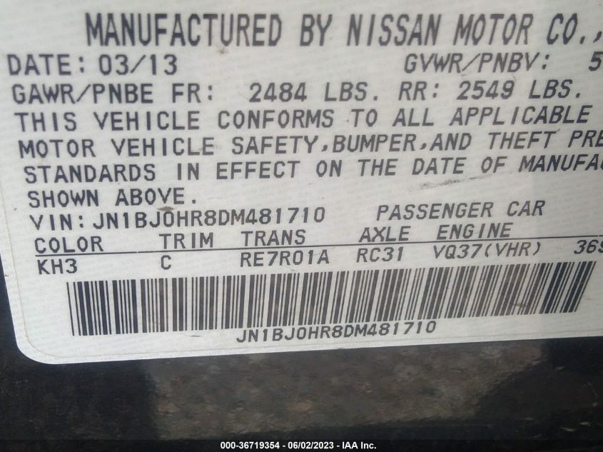 2013 INFINITI EX37 JOURNEY JN1BJ0HR8DM481710