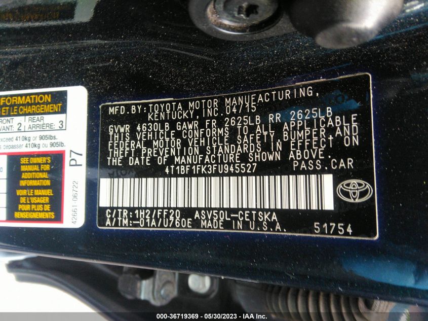 2015 TOYOTA CAMRY SE - 4T1BF1FK3FU945527