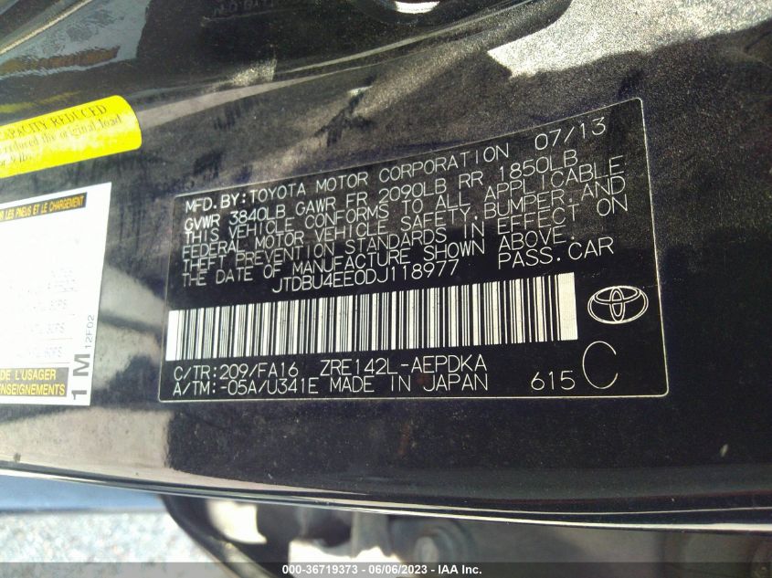 2013 TOYOTA COROLLA L - JTDBU4EE0DJ118977