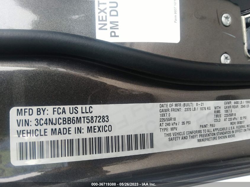 2021 JEEP COMPASS ALTITUDE - 3C4NJCBB6MT587283
