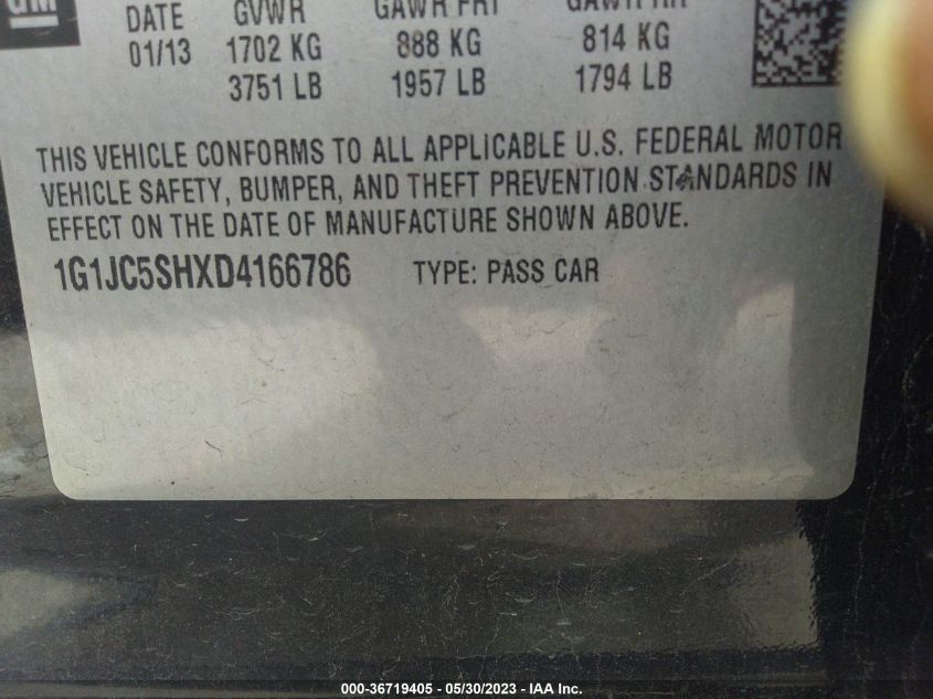 2013 CHEVROLET SONIC LT - 1G1JC5SHXD4166786
