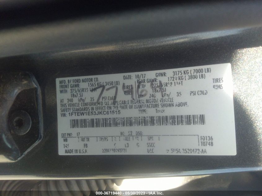 2018 FORD F-150 XL/XLT/LARIAT - 1FTEW1E53JKC61515