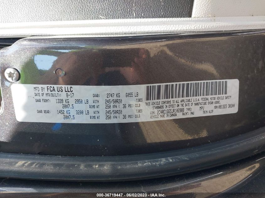 2018 CHRYSLER PACIFICA LIMITED - 2C4RC1GG5JR102988