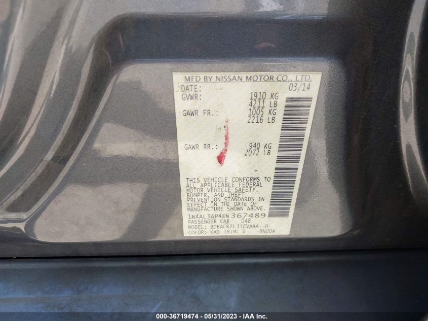 2014 NISSAN ALTIMA 2.5 S - 1N4AL3AP4EN367489