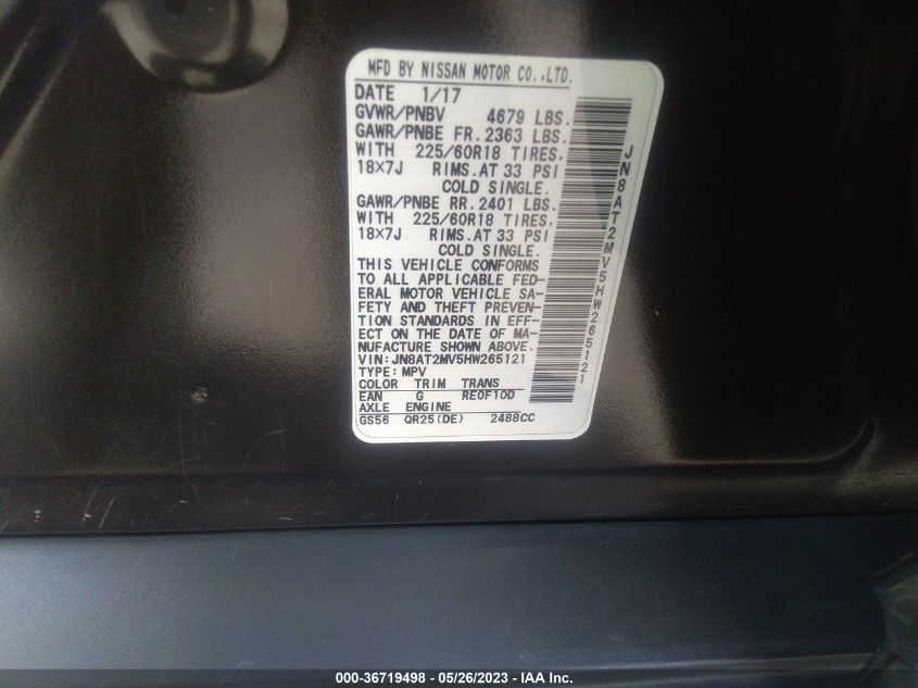 2017 NISSAN ROGUE SL - JN8AT2MV5HW265121