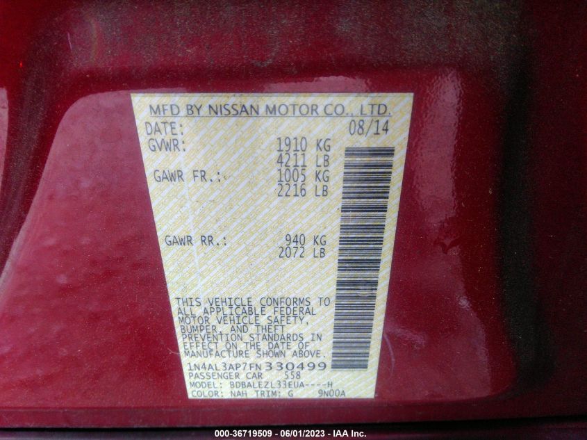 2015 NISSAN ALTIMA 2.5 S - 1N4AL3AP7FN330499