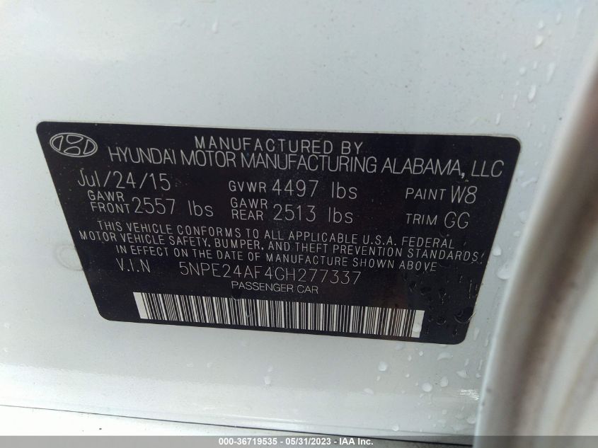 2016 HYUNDAI SONATA 2.4L SE - 5NPE24AF4GH277337