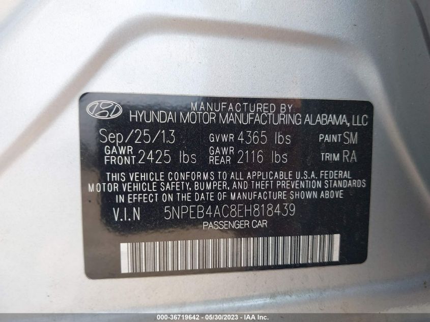 2014 HYUNDAI SONATA GLS - 5NPEB4AC8EH818439