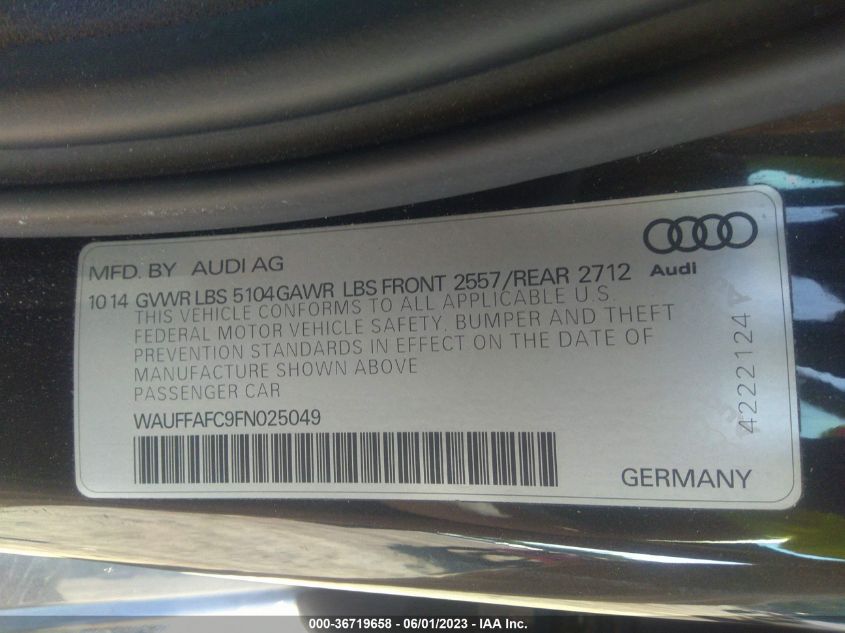 2015 AUDI A6 2.0T PREMIUM - WAUFFAFC9FN025049