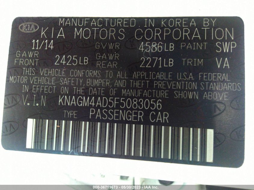 2015 KIA OPTIMA HYBRID - KNAGM4AD5F5083056