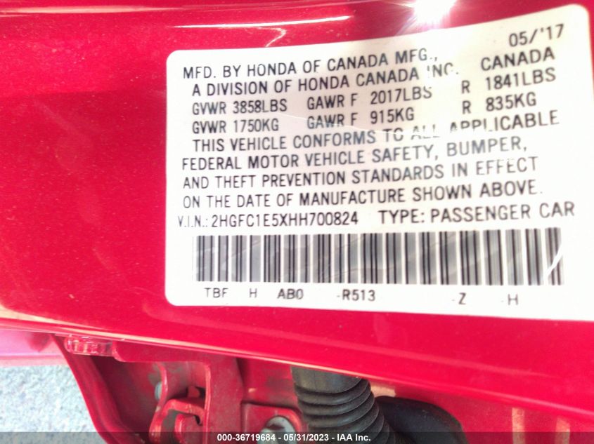 2017 HONDA CIVIC SEDAN SI - 2HGFC1E5XHH700824