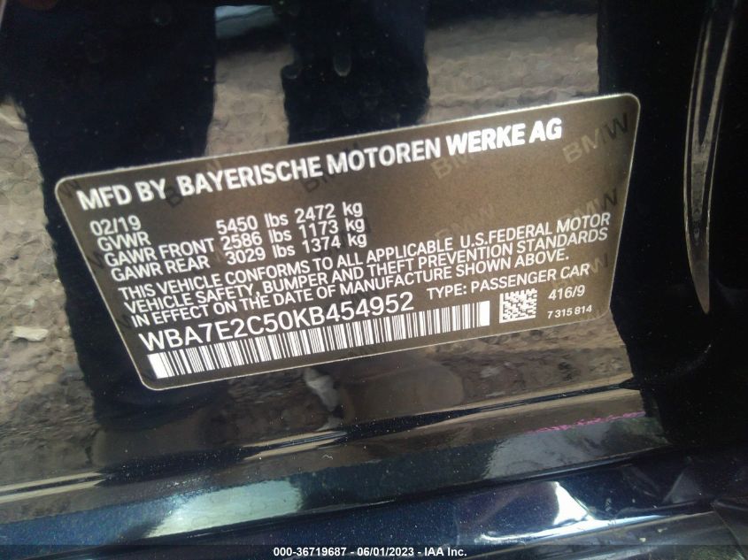 2019 BMW 7 SERIES 740I - WBA7E2C50KB454952