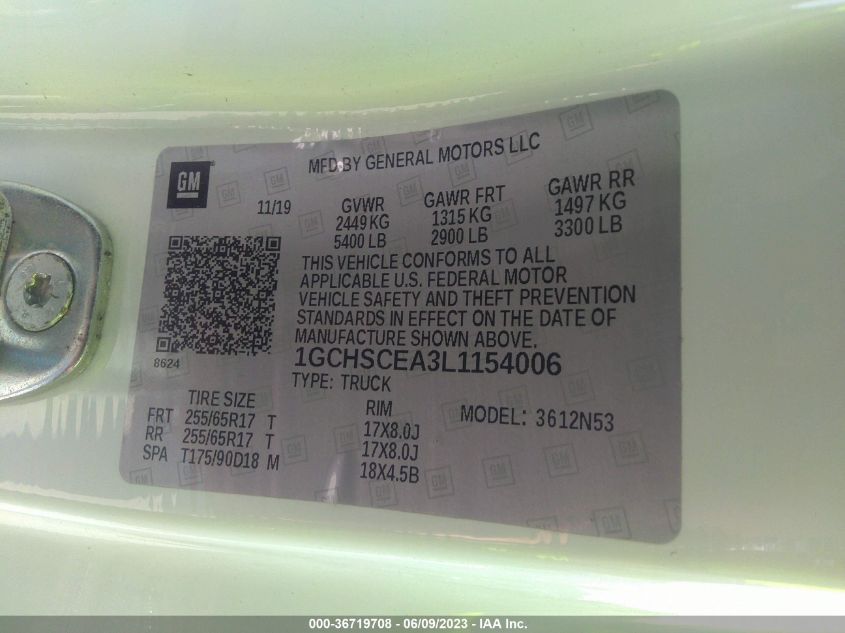 2020 CHEVROLET COLORADO 2WD LT - 1GCHSCEA3L1154006