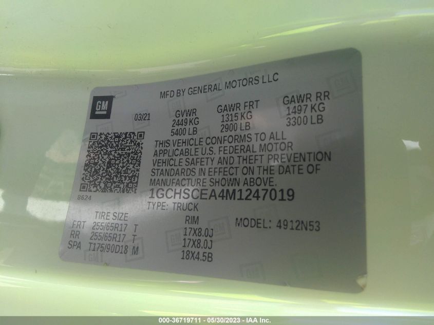 2021 CHEVROLET COLORADO 2WD LT - 1GCHSCEA4M1247019