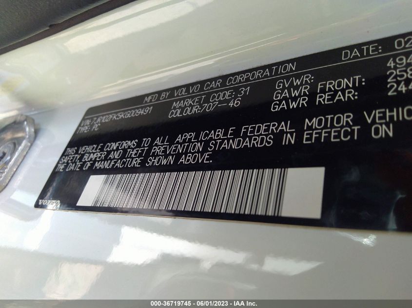 2019 VOLVO S60 MOMENTUM - 7JR102FK5KG009491