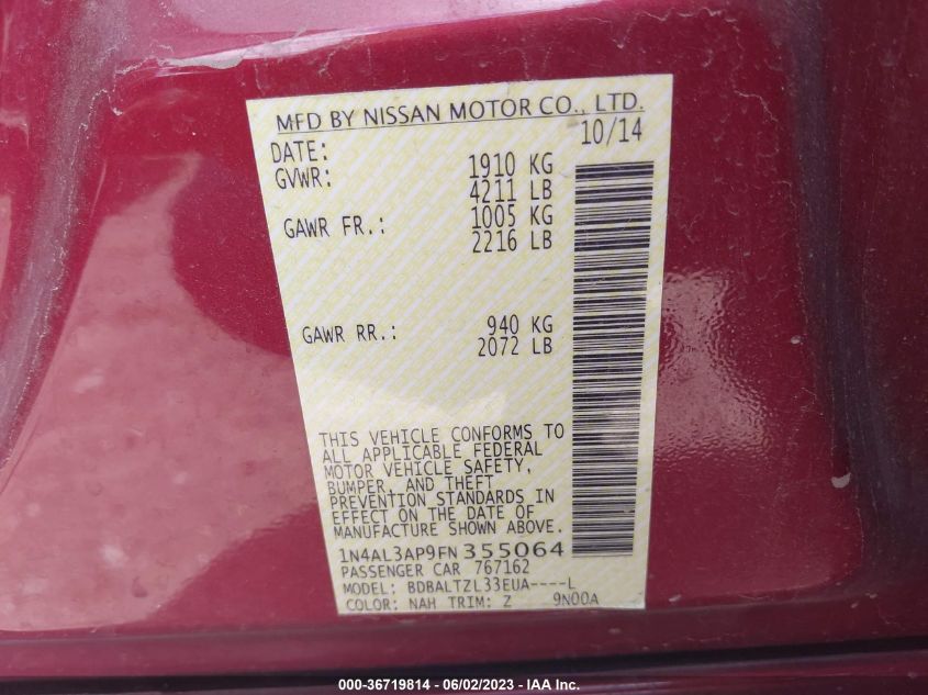 2015 NISSAN ALTIMA 2.5 SL - 1N4AL3AP9FN355064