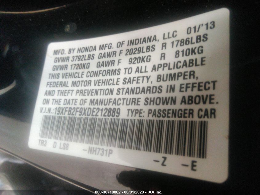 2013 HONDA CIVIC SDN EX-L - 19XFB2F9XDE212889