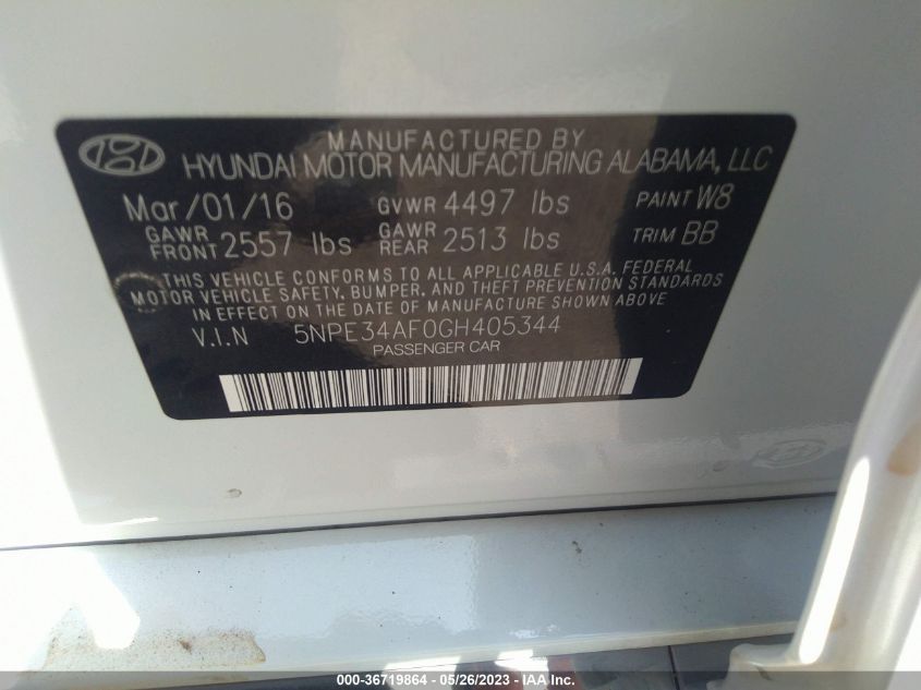 2016 HYUNDAI SONATA 2.4L SPORT - 5NPE34AF0GH405344