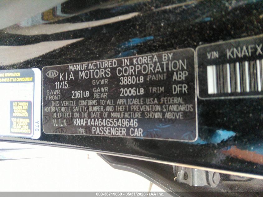 2016 KIA FORTE LX - KNAFX4A64G5549646