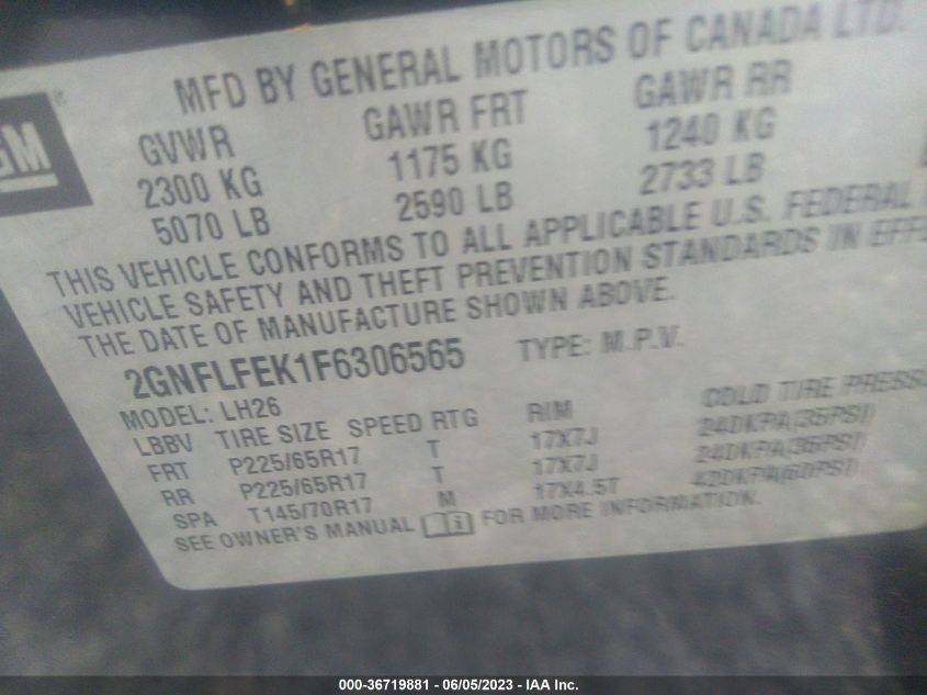 2015 CHEVROLET EQUINOX LT - 2GNFLFEK1F6306565