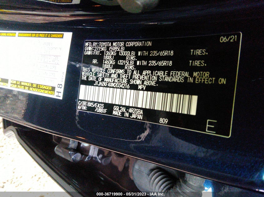 VIN JTJHZKFAXM2034216 2021 LEXUS RX RX 350L